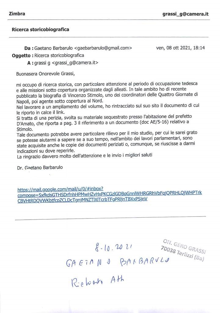 GAETANO BARBARULO: Richiesta atti – 8 ottobre 2021