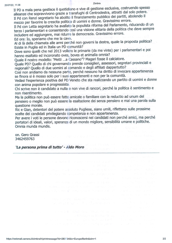 GERO GRASSI: Terlizzi. Riflessioni sul PD – 25 luglio 2022