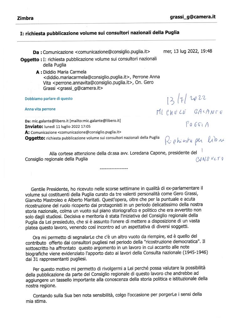 MICHELE GALANTE: Foggia. Richiesta libri. Primo consulto – 13 luglio 2022