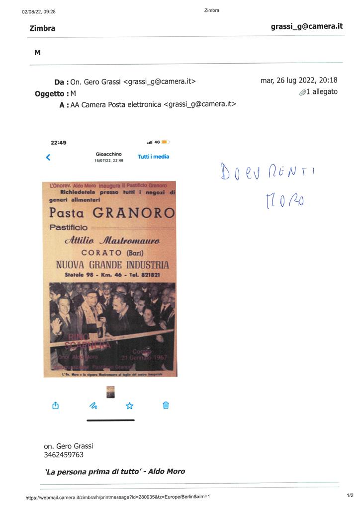 PASTIFICIO GRANORO: Corato (BA). Documento Moro – 26 luglio 2022