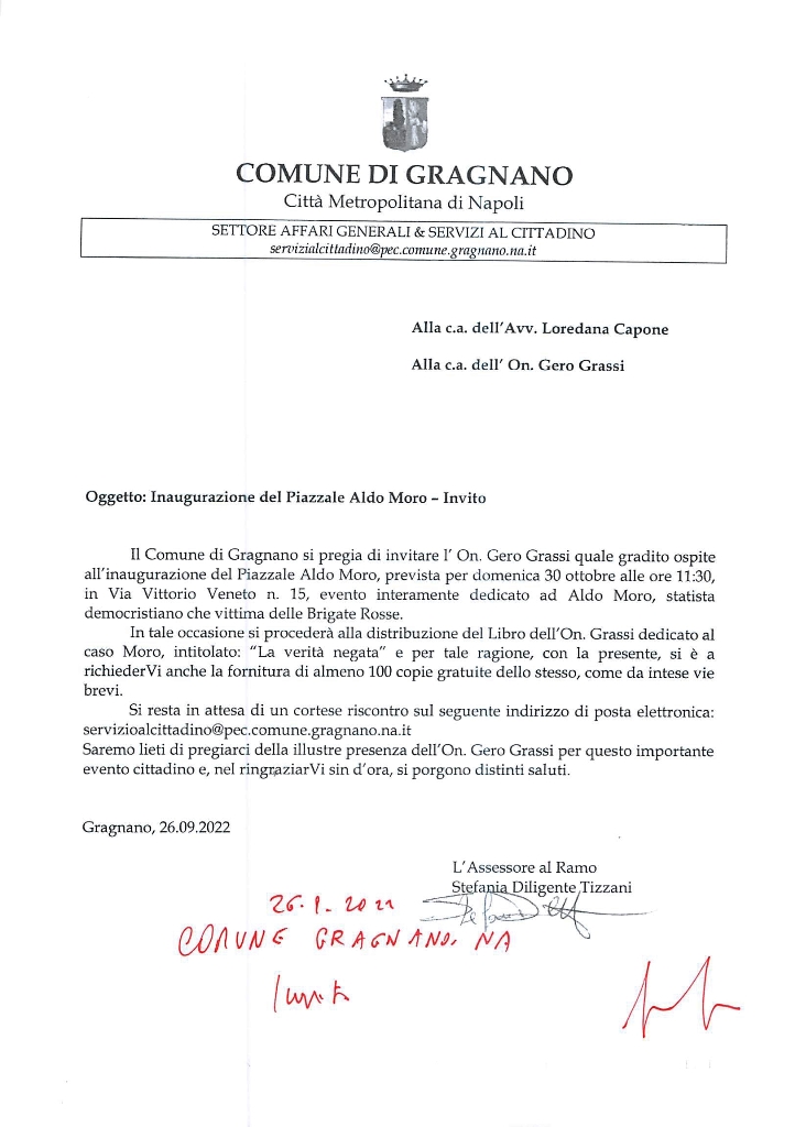 COMUNE DI GRAGNANO: Gragnano. Invito – 26 settembre 2022