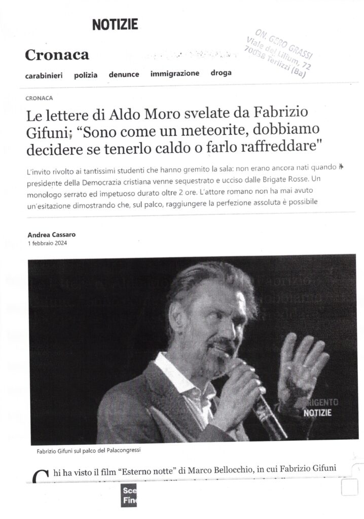 NOTIZIE – Le lettere di Aldo Moro svelate da Gifuni: “Sono come un meteorite” – 1 febbraio 2024