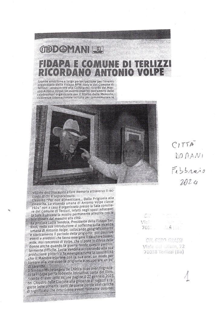 CITTA’ DOMANI – Fidapa e Comune di Terlizzi ricordano Antonio Volpe – 1 febbraio 2024