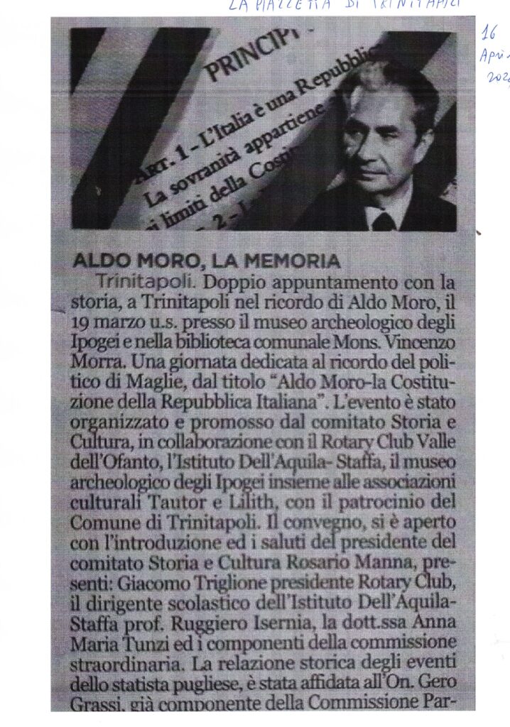 LA GAZZETTA DI TRINITAPOLI – Aldo Moro, la Memoria – 16 aprile 2024