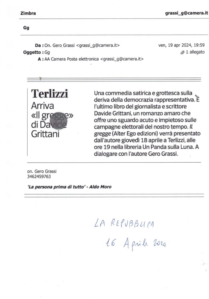 LA REPUBBLICA – Terlizzi, arriva il gregge di Davide Grittani – 16 aprile 2024