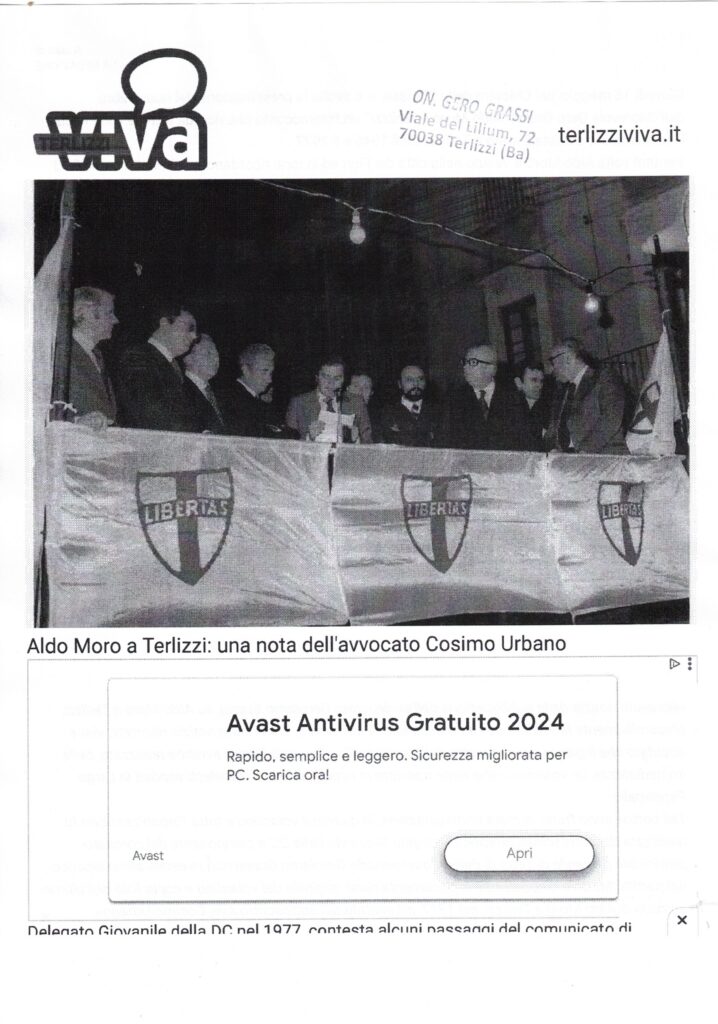 TERLIZZIVIVA – Aldo Moro a Terlizzi; Una nota dell’avvocato Cosimo Urbano – 20 maggio 2024