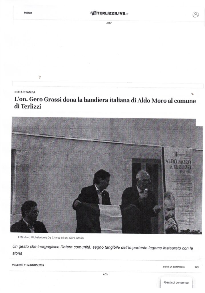TERLIZZILIVE – L’on. Gero Grassi dona la bandiera italiana di Aldo Moro al Comune di Terlizzi – 31 maggio 2024